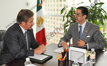Secretario de Trabajo y Previsión Social a nivel Federal, Javier Lozano Alarcón en su reunión con el Gobernador del Estado, Fernando Toranzo Fernández